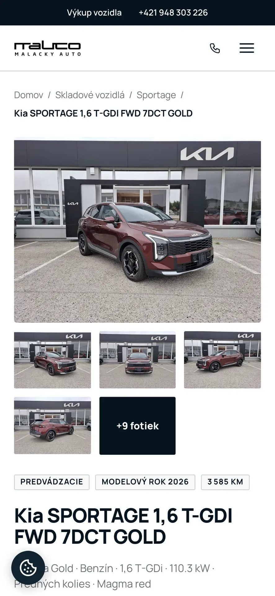 Mobilná verzia webu Malacky Auto: detail auta