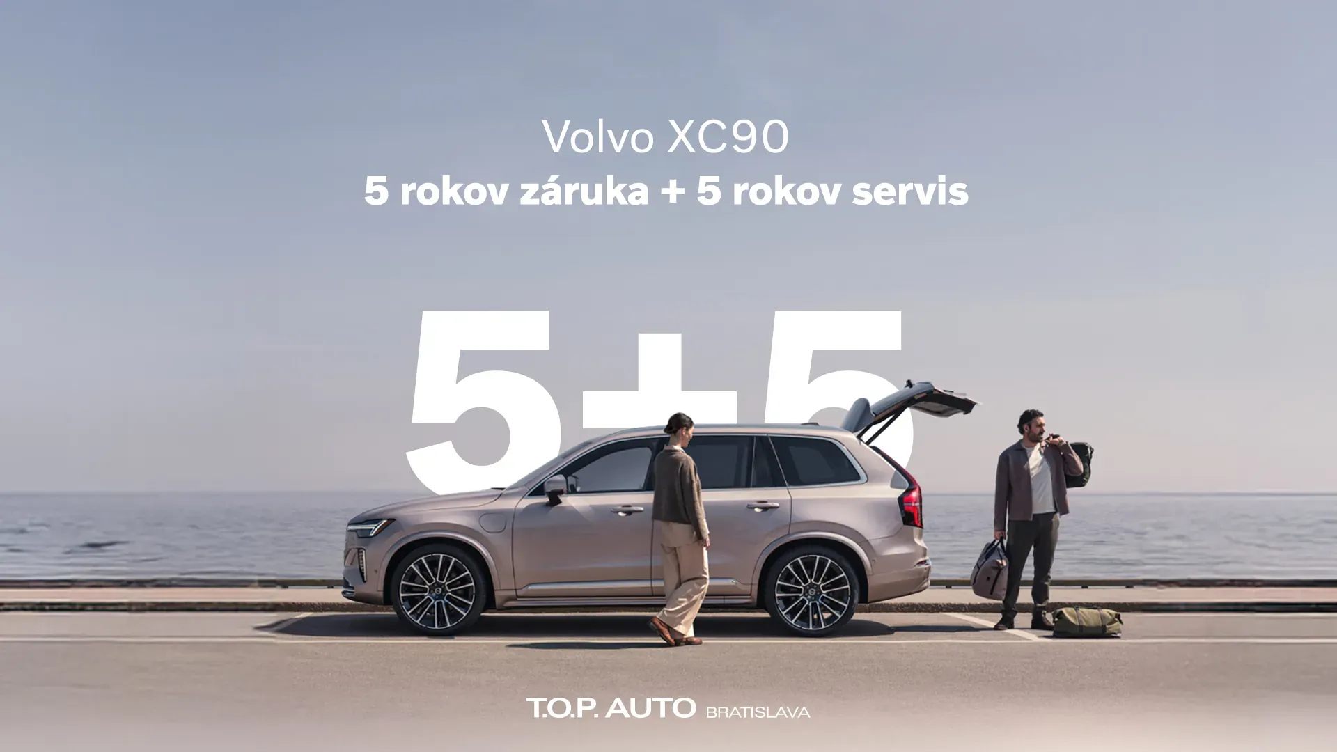 Kampaňový vizuál Volvo XC90 pre T.O.P. Auto Bratislava: 5 rokov záruka a 5 rokov servis