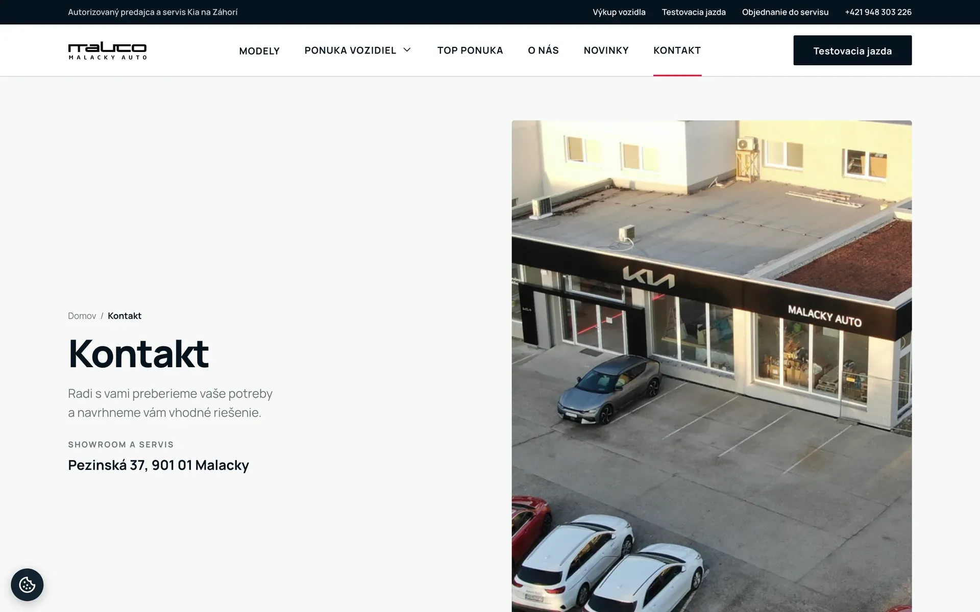 Web Malacky Auto – kontakt s fotografiou showroomu v Malackách