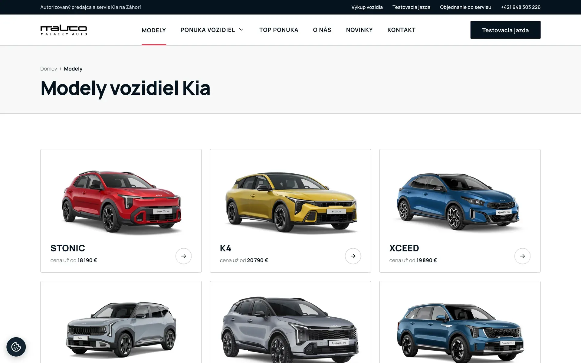 Web Malacky Auto – prehľad modelov Kia s cenami od
