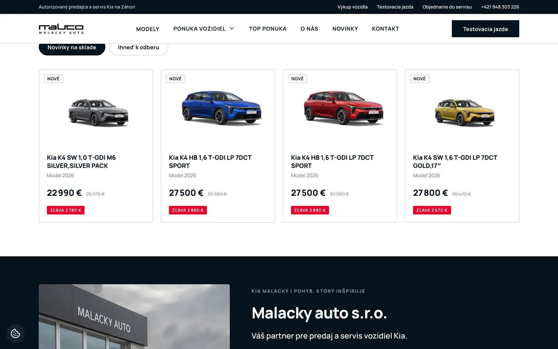 Web Malacky Auto – novinky na sklade s cenami a zľavami na úvodnej stránke